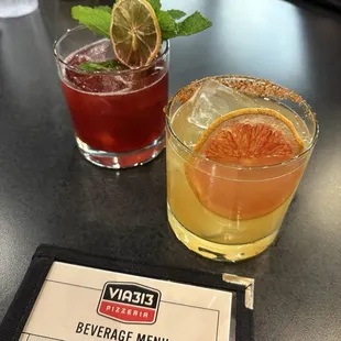 BlackBerry Smash (whiskey) &amp; Smoked Grog (mezcal)