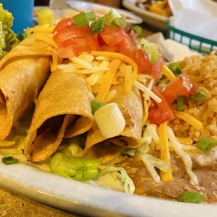 Flautas with beans and rice