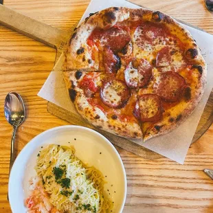 tajarin pasta and fratello pizza