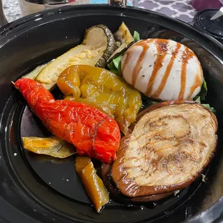 Burrata with Roasted Vegetables & Arugula Plate