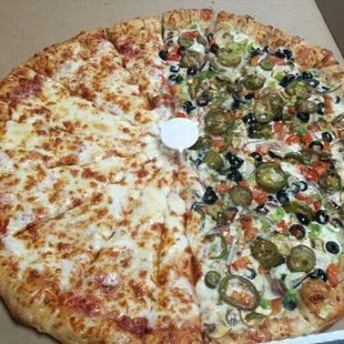 xtra large half veggie with jalapenos and half cheese
