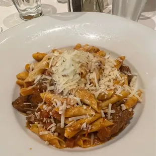 Special entree - braised beef in tomato based sauce and homemade pasta