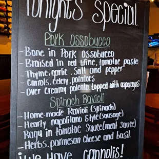 4/12/24 to 4/14/24 weekend specials - Mmm, creamy and buttery polenta! Osso Bucco sold out at both locations early on Sunday.