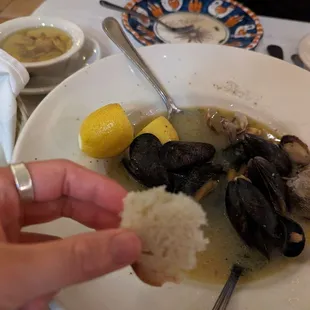 Mussels and clams in white wine sauce