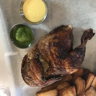 Chicken was dry in parts. Plantains lacked the necessary crunchy exterior and tasted a lot like the oil they were fried in.