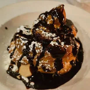 Profiterole with Salted Caramel Gelato and Chocolate Sauce