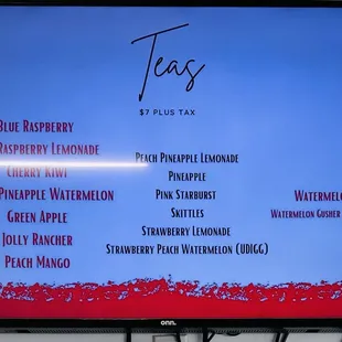 July 2024 menu of teas