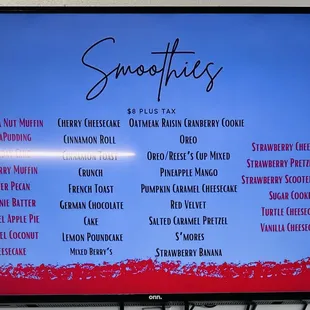 July 2024 menu of smoothies