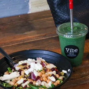Chicken Apple Walnut salad + Greena Colada smoothie.