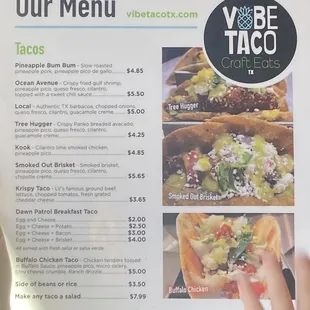 a menu for a taco restaurant