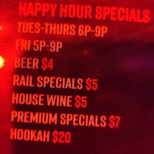 Happy hour specials! Yes, 9:00PM.