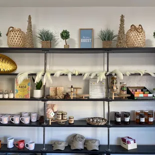 shelves with various products