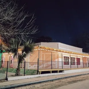 a building with lights on it