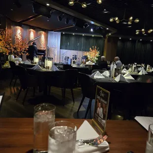 Piano music in dining area