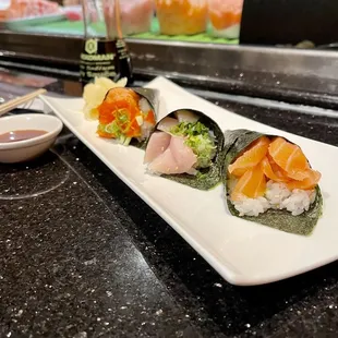 3 roll special ($15) hand roll supplement. Spicy Tuna Roll, salmon roll, yellowtail-scallion roll. #value