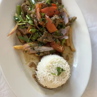 Ribeye Steak Saltado White Rice