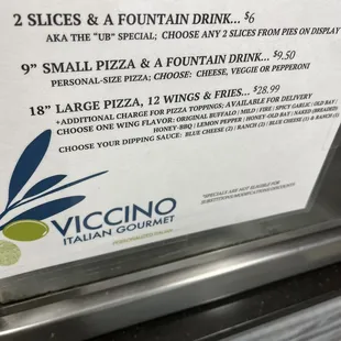 a sign for take out specials