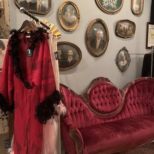 Burlesque robe and victorian seating and decor