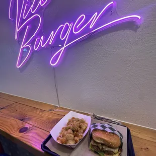 My meal: Smoky Bacon Vice Burger - Impossible and Tater Tots with cheese. I was stuffed so I couldn't finish the tots