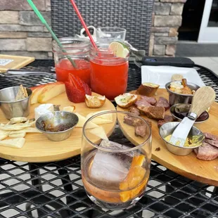 Cheese Board, Charcuterie Board, Strawberry Wine Slushy, Old Fashioned