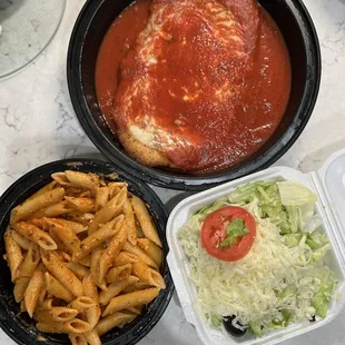 Chicken Parm Dinner with penne and vodka sauce