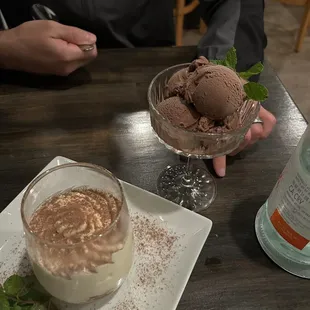 Chocolate gelato and tiramisu