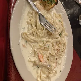 Shrimp Fettuccine Alfredo Half eaten of course