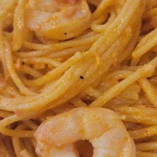 Spaghetti with Pink Sauce and Shrimp