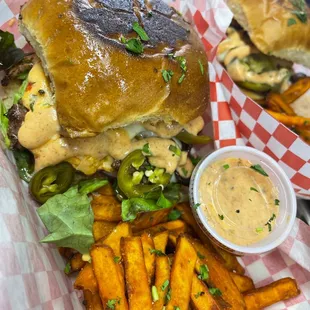 a burger and french fries