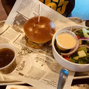 Hamburger and house salad