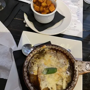 French Onion Soup and Potato Hash