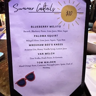 Cocktail menu 9/13/24