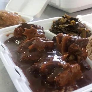 Southern Slow Cooked Oxtail's, Collard Greens, Red Beans N Rice