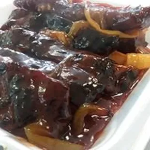 Southern Style BBQ Ribs, with Green Peppers and Onions