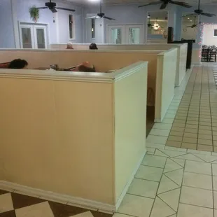 a row of booths in a restaurant