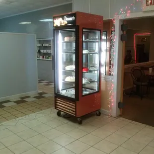 a display case with food in it