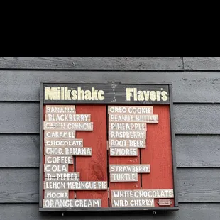 Milkshake menu