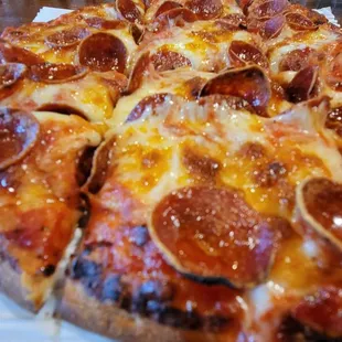 Close-up of pep pizza