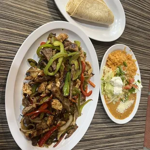 Chicken and beef fajitas