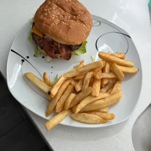 Bacon Cheeseburger and fries ( already ate half the fries lol)