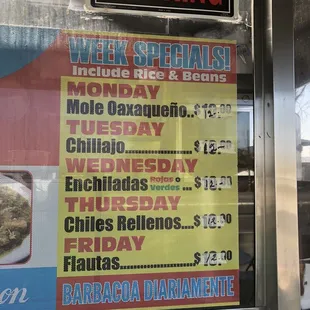 Weekly specials 11/20