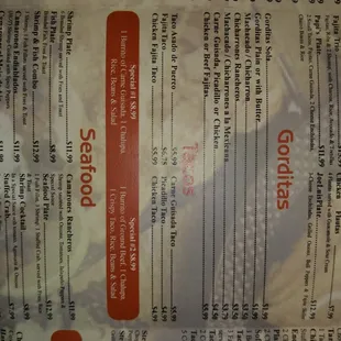 Menu as of 05/07/2016