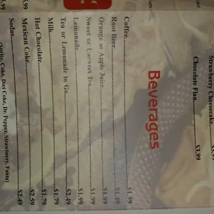 Menu as of 05/07/2016