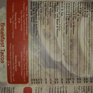 Menu as of 05/07/2016