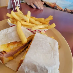 Toasted Ham &amp; Cheese Sandwich with French Fries