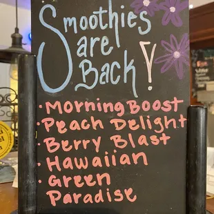 current smoothie menu