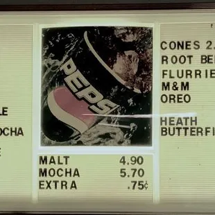 Menu - shakes, ice cream