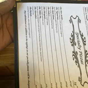 This is what the menu reads