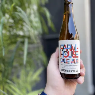 a person holding a bottle of beer