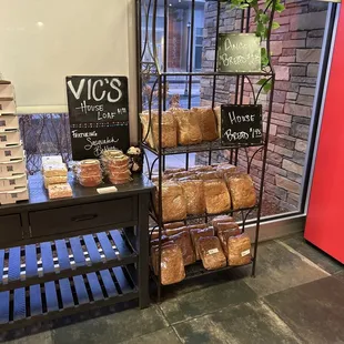 a display of various types of bread